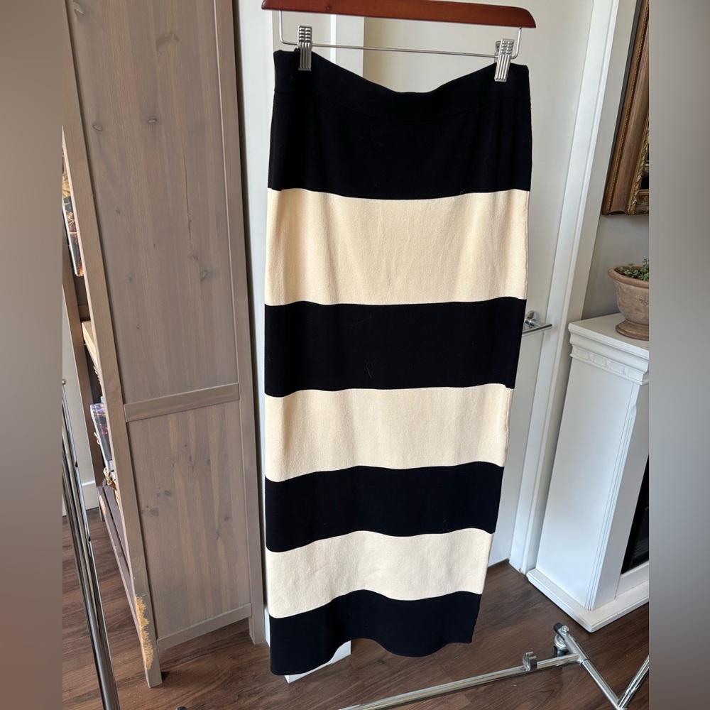 Posse Black and Cream Striped Maxi Skirt